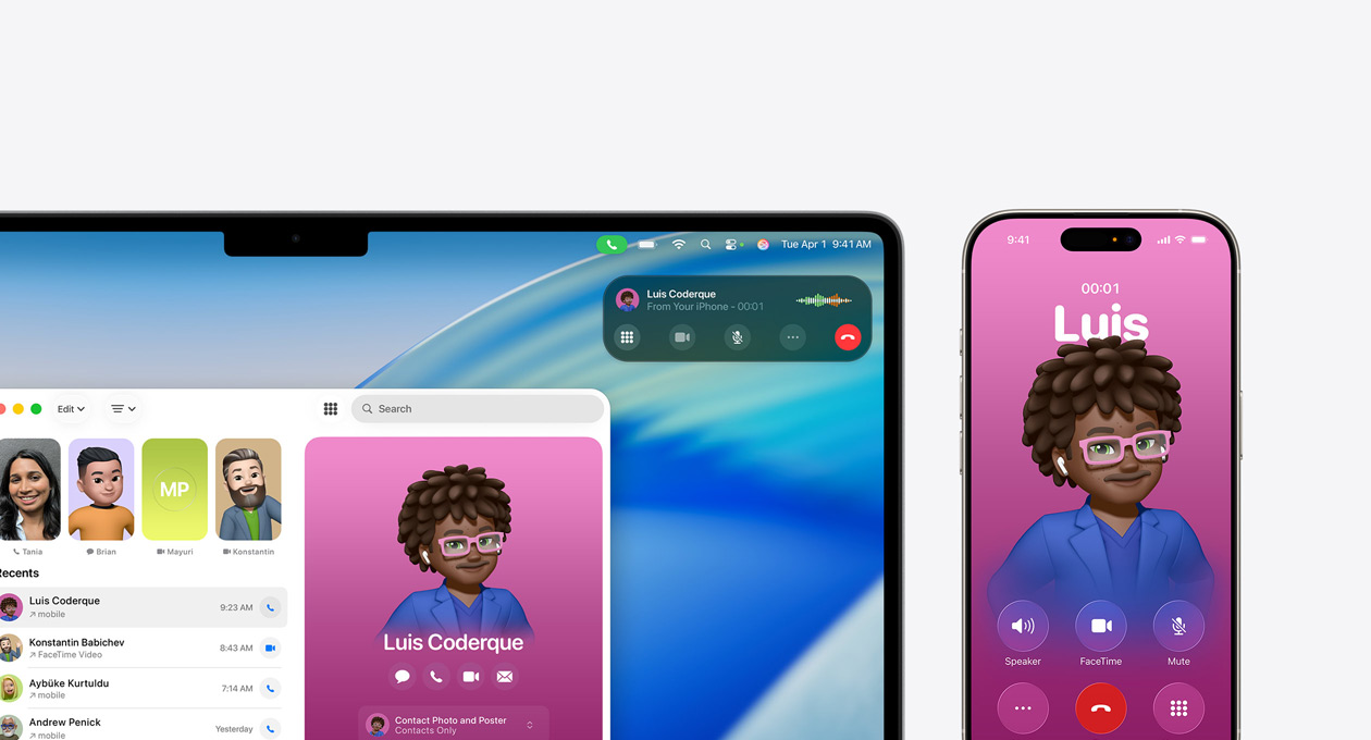 Mac-enhed, hvor skærmen viser den nye Telefon-app