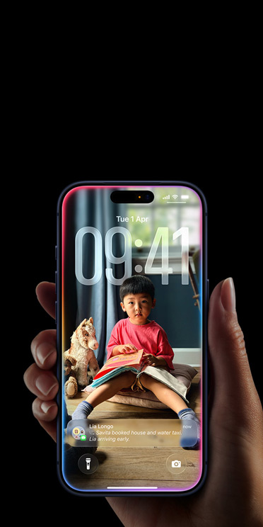 iPhone display, all screen design with iOS 26 Liquid Glass