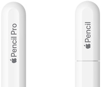 Apple Pencil Pro, lekerekített végén gravírozott Apple Pencil Pro, USB‑C-s Apple Pencil, kupakján gravírozott Apple Pencil.
