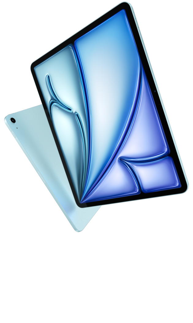 Az iPad Airt elöl- és hátulnézetből mutató kép, amely jól szemlélteti, milyen vékony a készülék