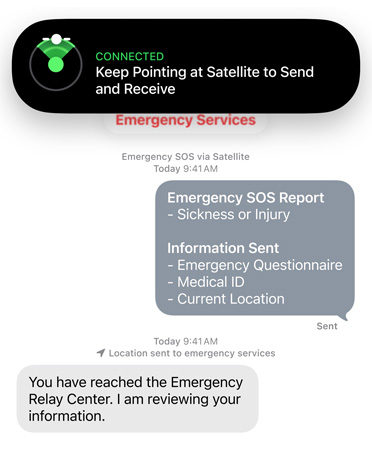 Das Notruf SOS über Satellit Feature